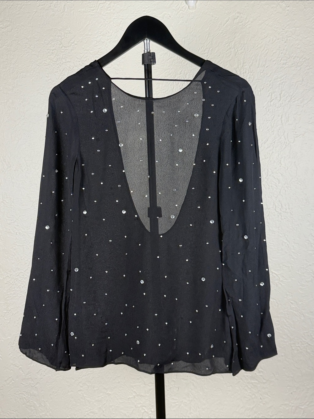 Zara Sheer Rhinestone studded shirt size XS NWOT